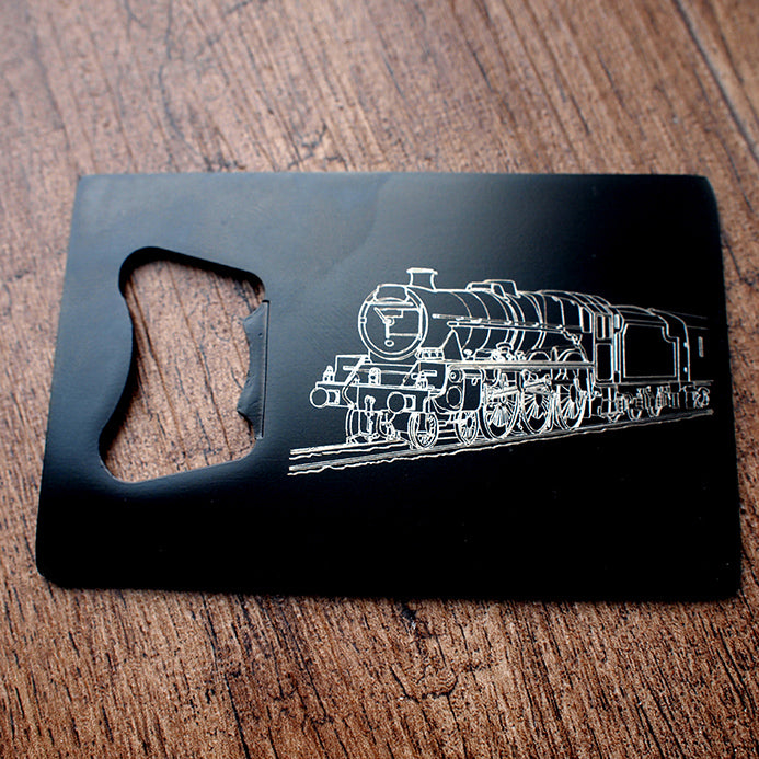 Steam Train locomotive artwork engraved on Black Bottle Opener