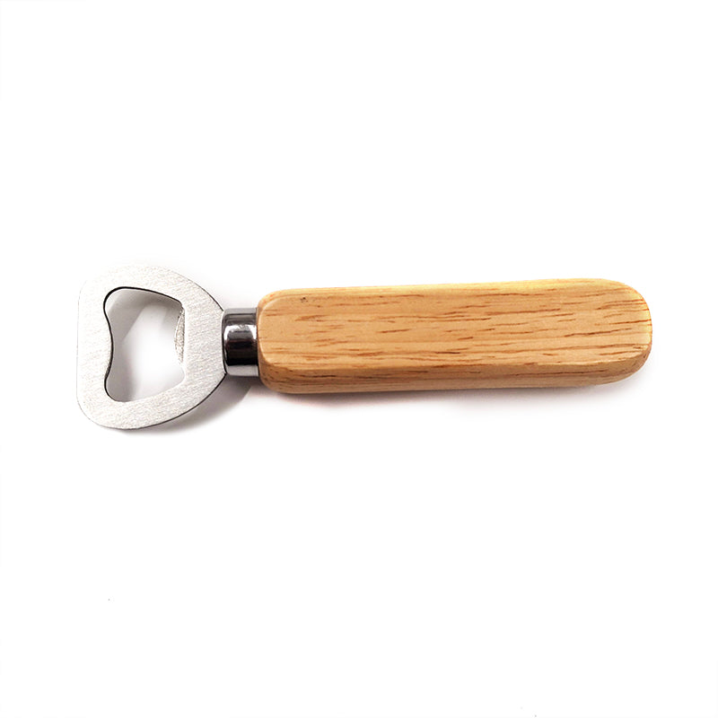 Bottle opener with wooden handle on a white background