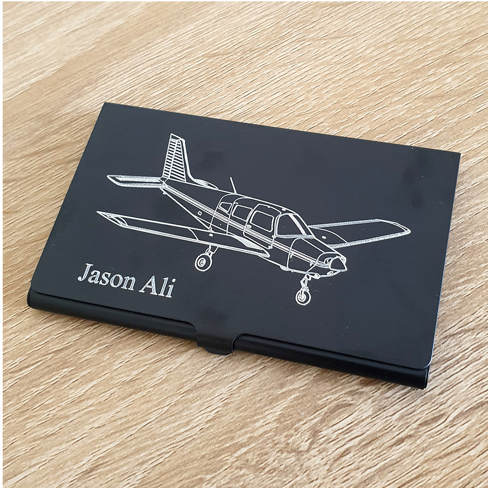 Piper PA28 Aircraft design engraved on Black Card case