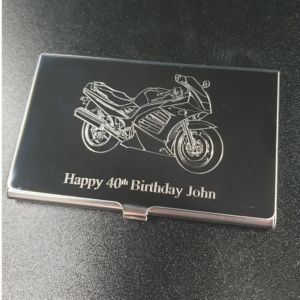 RF Motorcycle Engraved on Steel Business Card Case