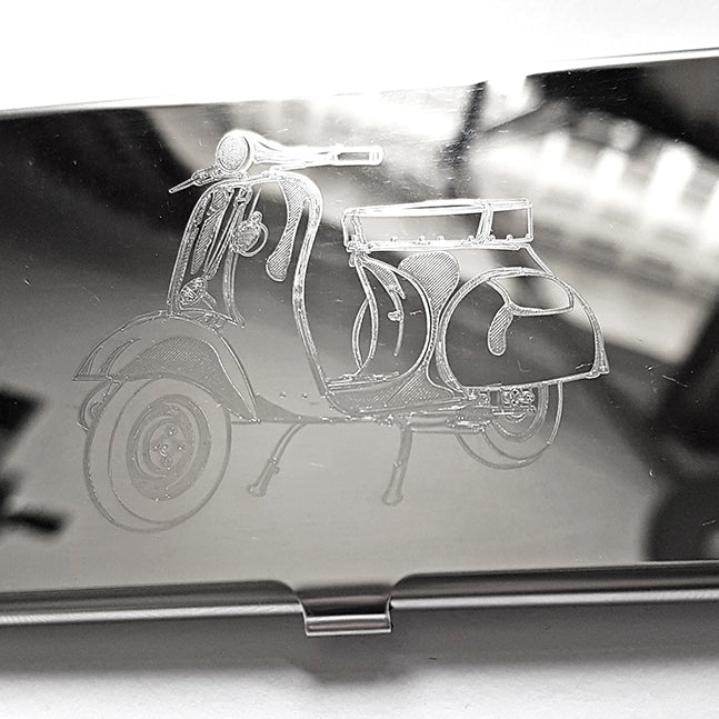 Vespa Scooter Steel Card Holder | Giftware Engraved