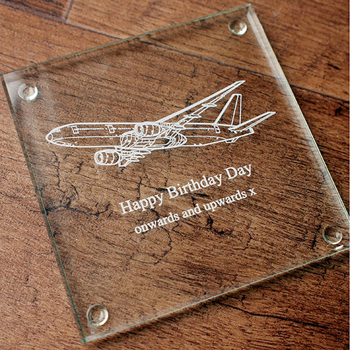 Boeing 777 Aircraft engraved on a square Glass coaster