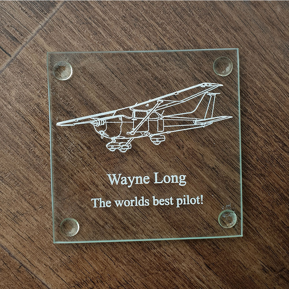Cessna 172 Aircraft engraved on Glass Coaster with personalisation