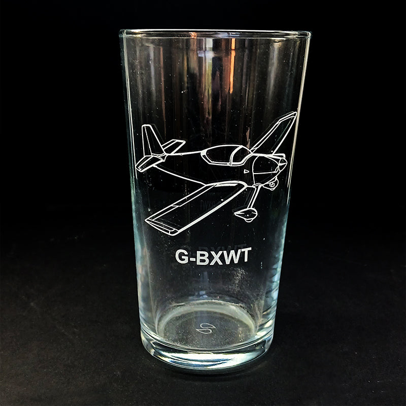 American Vans RV6 Aircraft engraved on Beer Glass with callsign engraved underneath