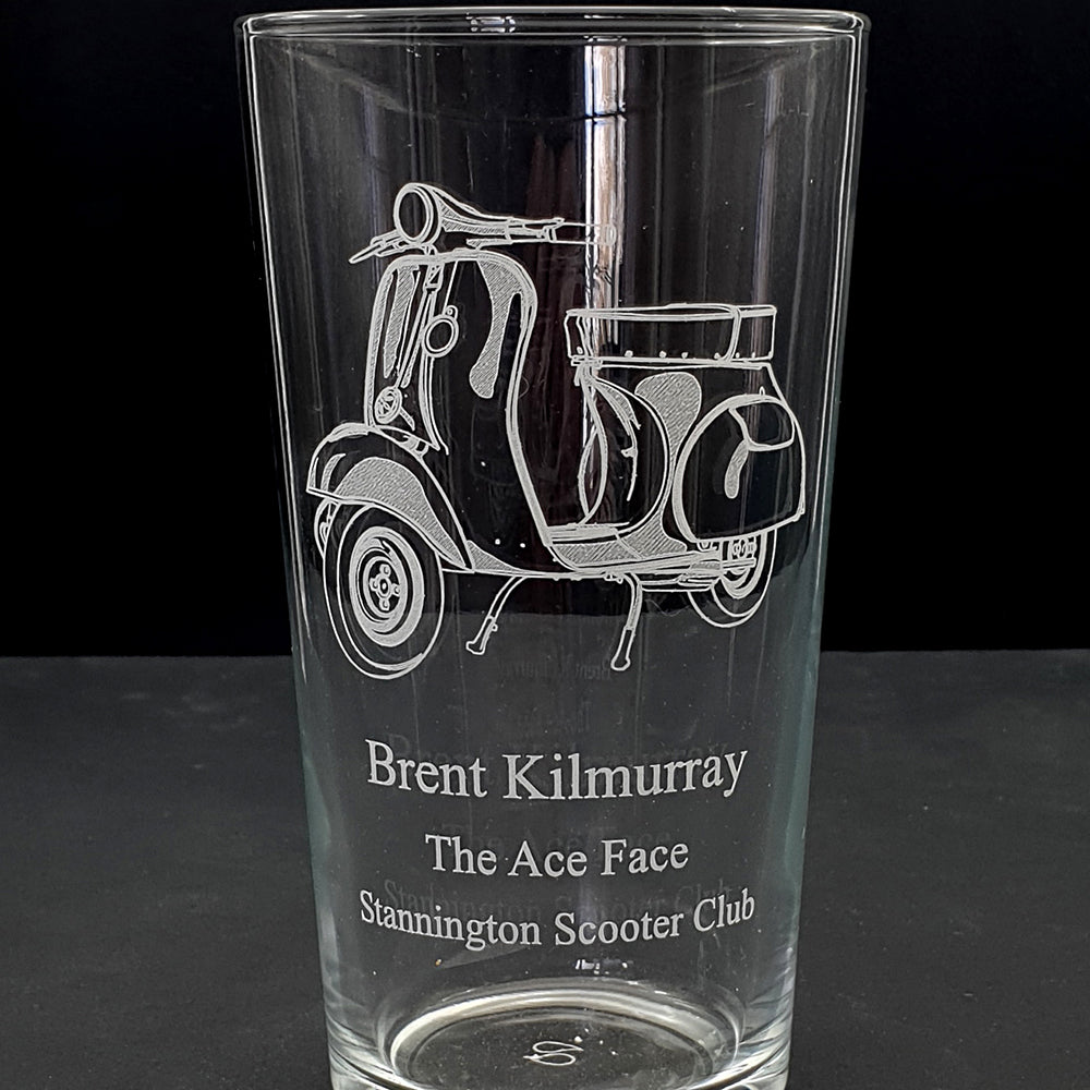 Personalised Vespa scooter beer glass