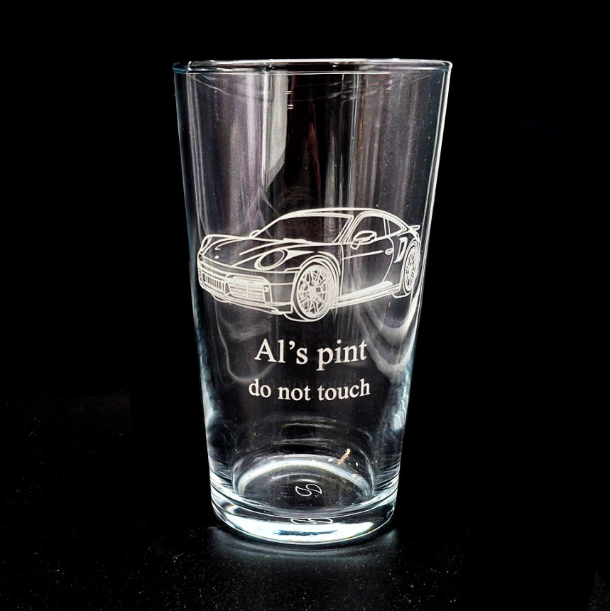 P 911 Sports Car Artwork engraved on a personalised beer glass