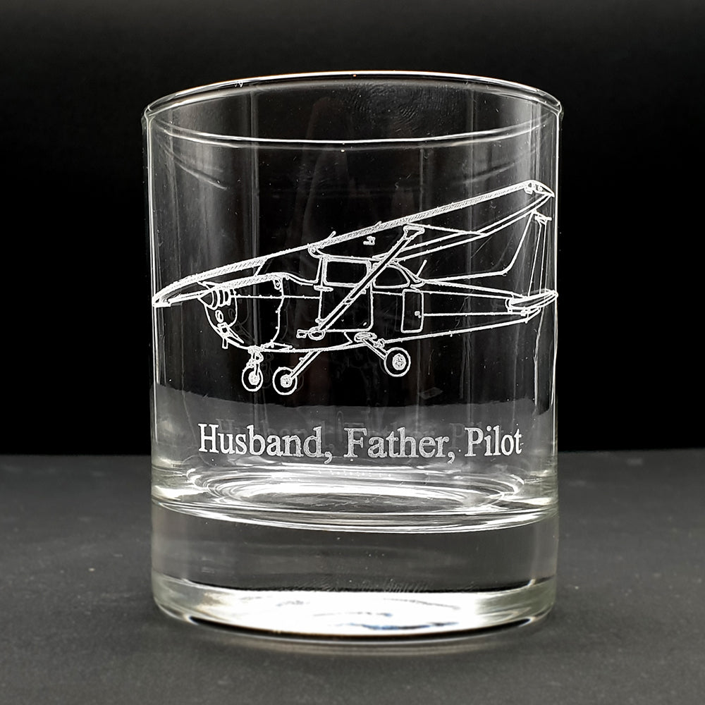 Cessna 172 Aircraft Glass drinks tumbler engraved with Husband, father, pilot underneath.