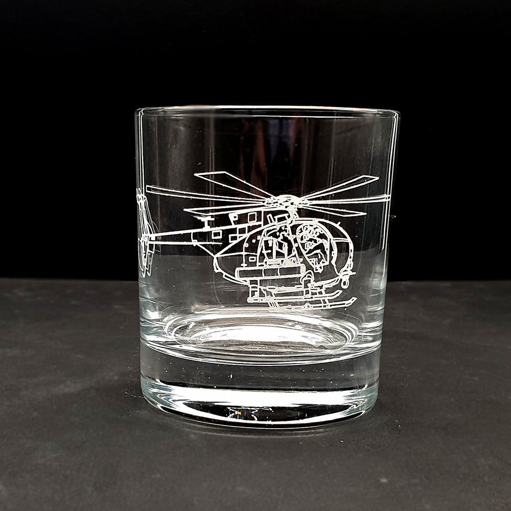 AH6 littlebird artwork engraved on a classic everyday tumbler glass