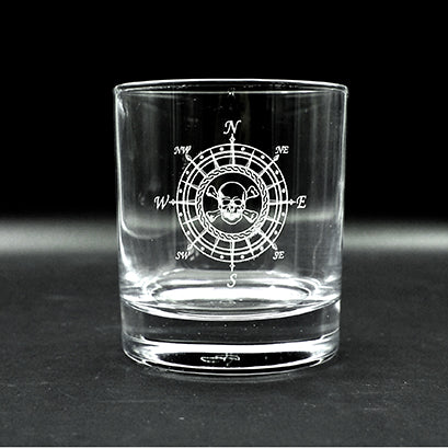 Skull Pirate themed compass design engraved on a plain tumbler