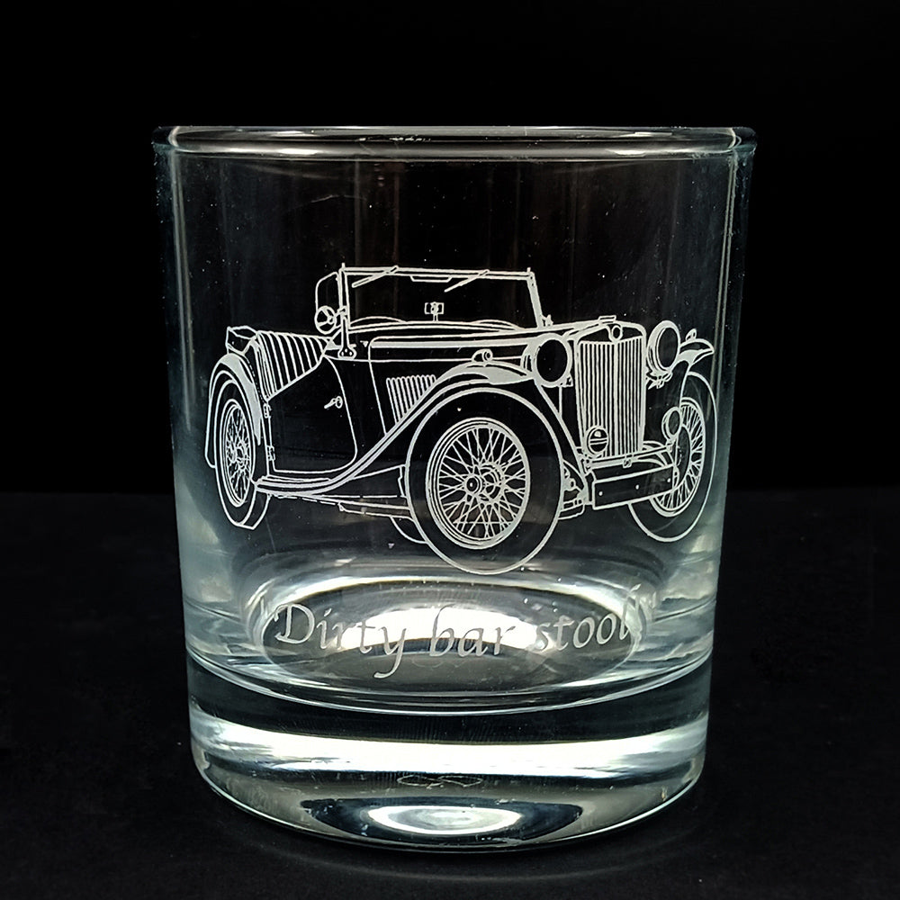 Vintage MG TC 1946 Car engraved on a plain tumbler glass
