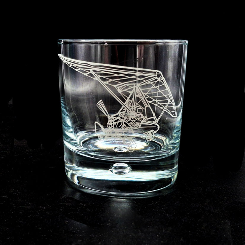 Pegasus Microlight artwork engraved on Floating bubble base glass tumbler