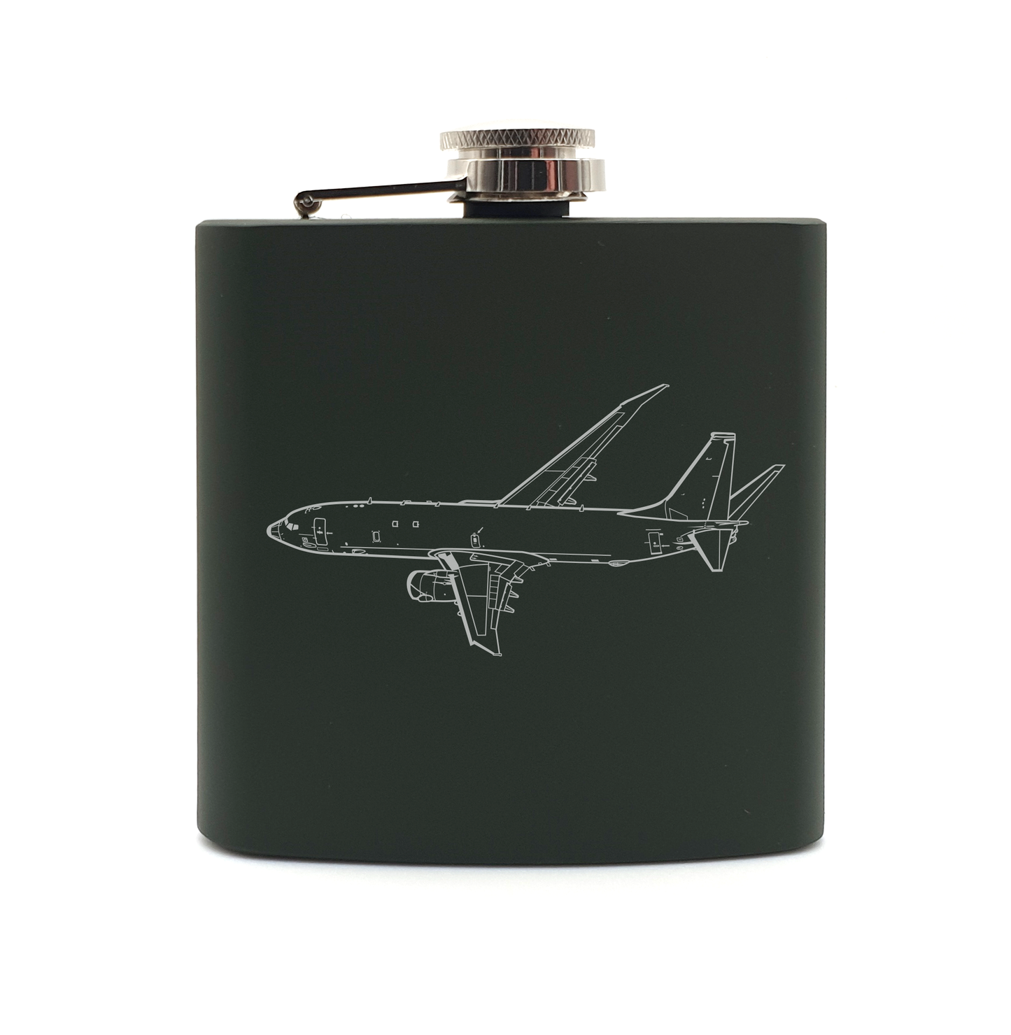 P8 Poseidon aircraft hip flask – digital engraving mockup / engraving preview