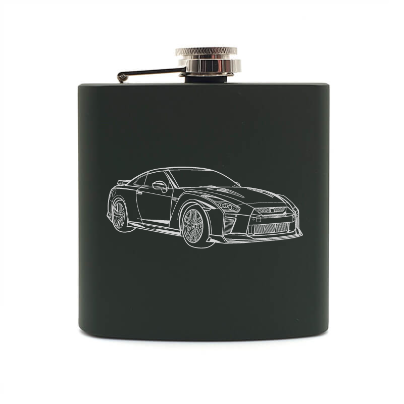 NSN GTR Car hip flask – digital engraving mockup / engraving preview