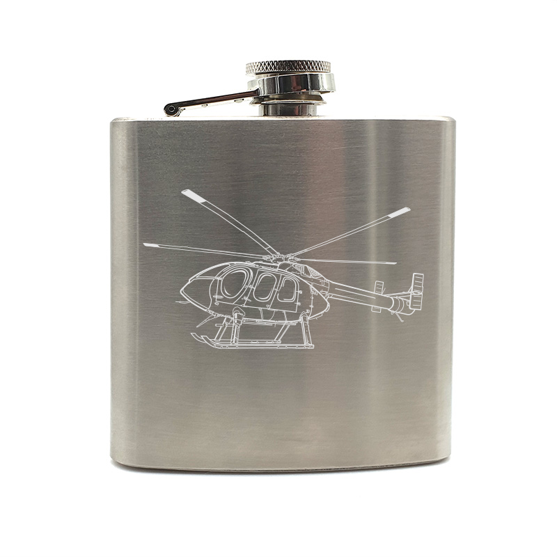MD600N helicopter hip flask – digital engraving mockup / engraving preview