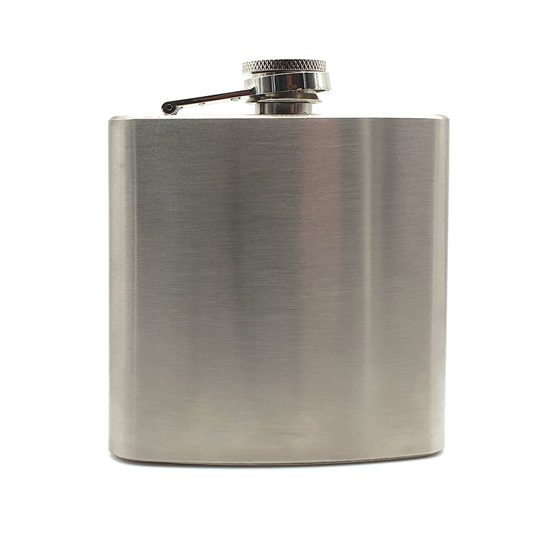 6oz Stainless steel hip flask on a white background