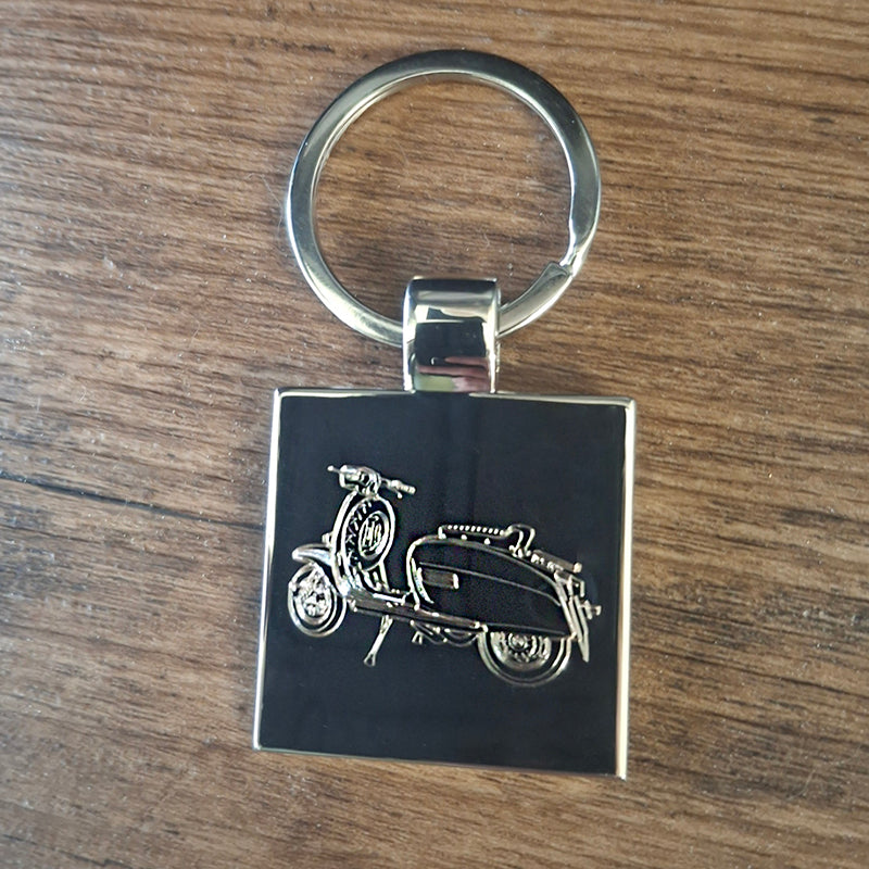 Lambretta scooter artwork engraved on square chrome keyring