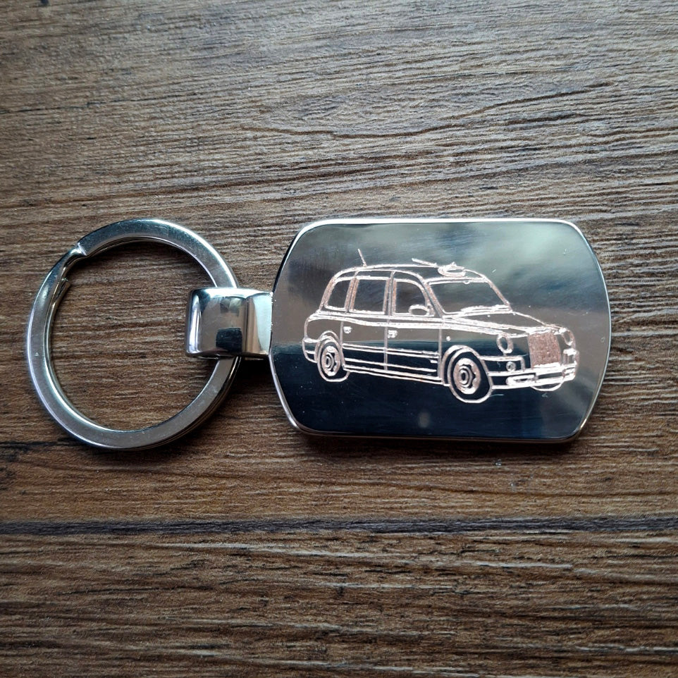 Taxi car dogtag chrome keyring