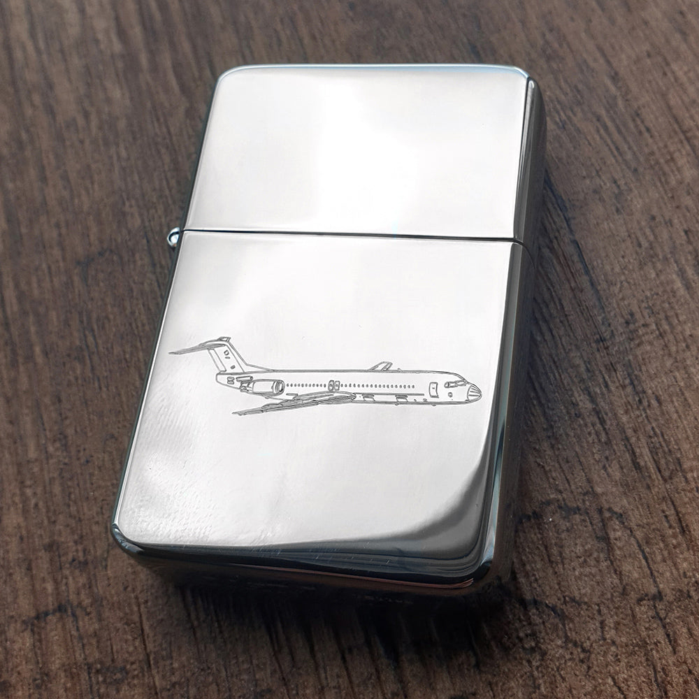 Fokker 100 aircraft engraved on silver chrome lighter