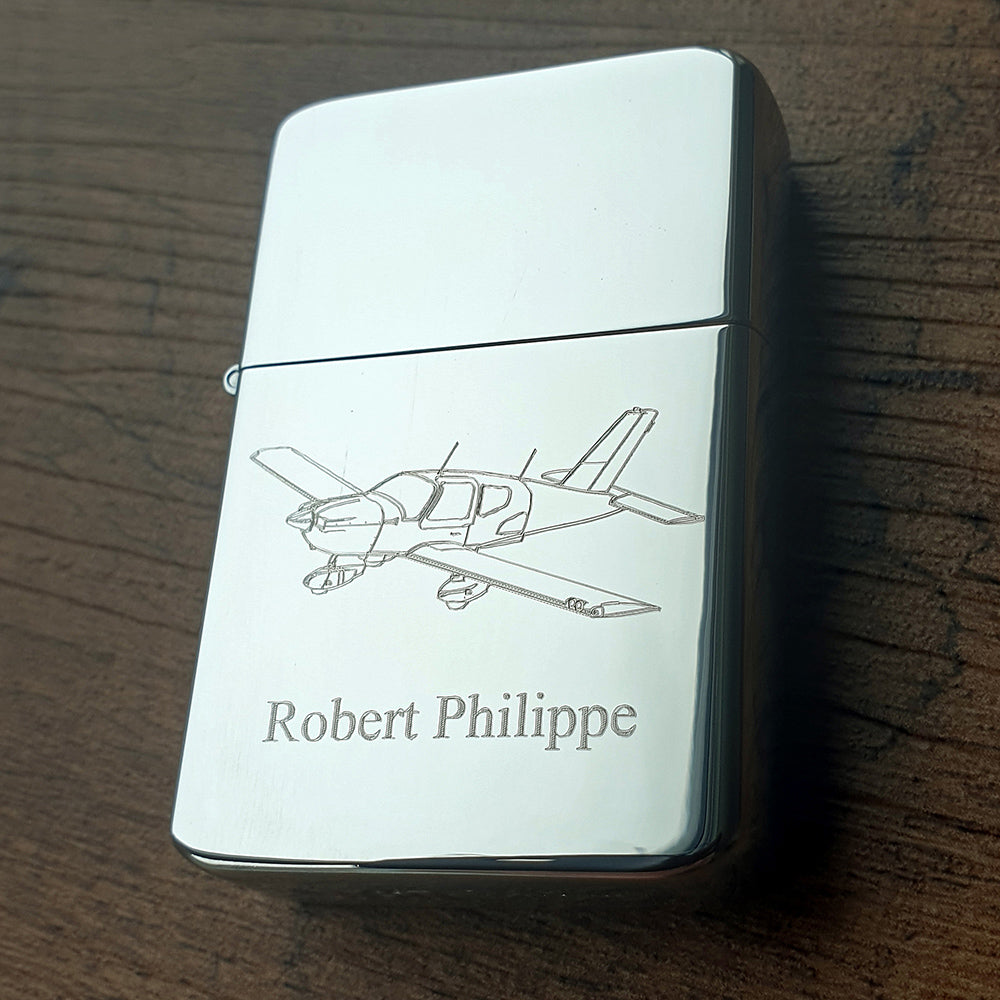 Socata TB9 aircraft Artwork engraved on personalised silver chrome lighter