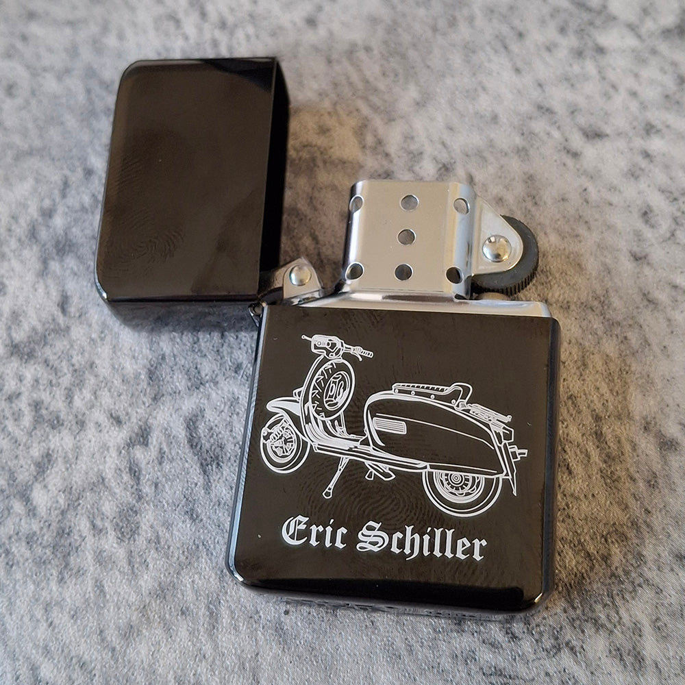 Personalised Lighter engraved with our Lambretta scooter artwork