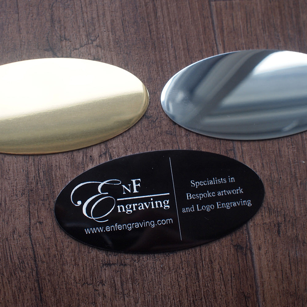 Large oval, Gold, Silver and Black Plaques engraved with EnF Engraving and Text.
