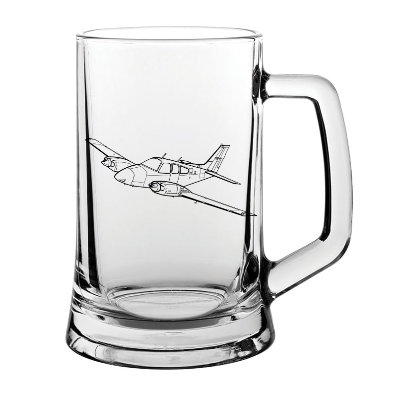 Beechcraft Baron aircraft glass tankard – digital engraving mockup / engraving preview
