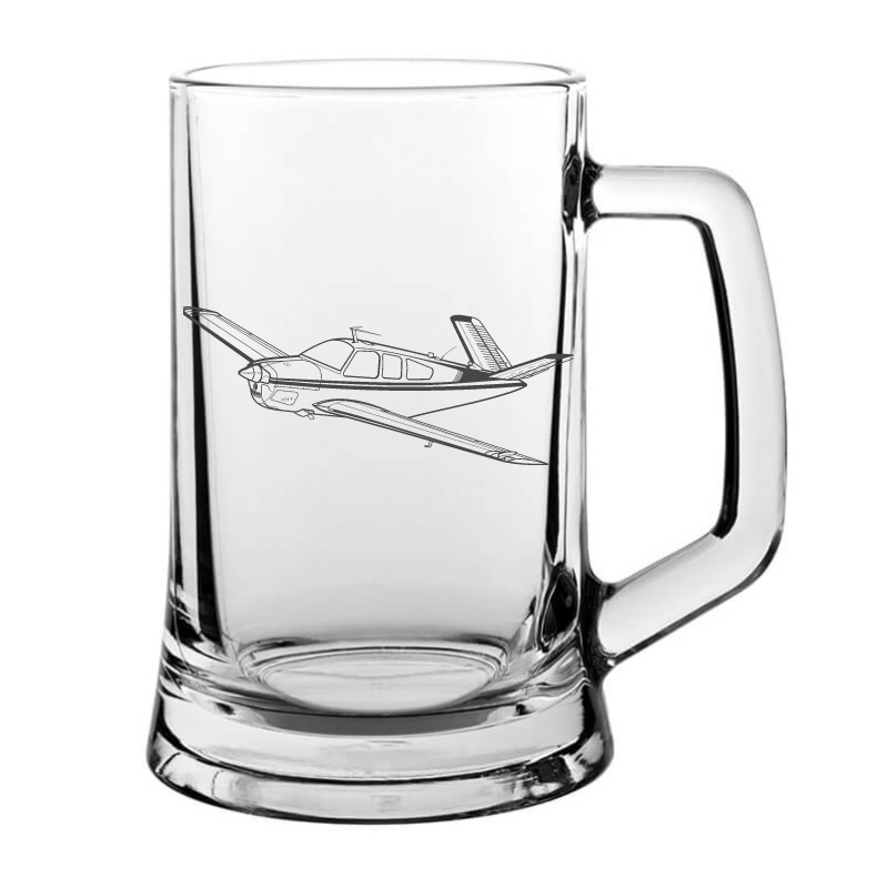 V Tail Beechcraft Bonanza Aircraft Glass Tankard – digital engraving mockup / engraving