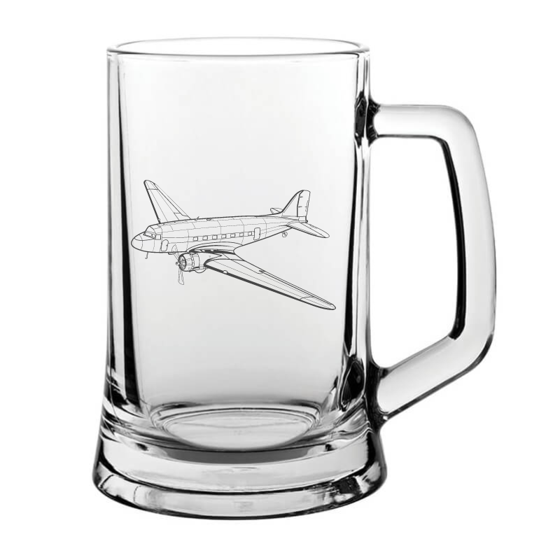 Douglas DC3 aircraft glass tankard – digital engraving mockup / engraving