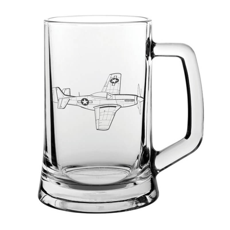 P51 Mustang Aircraft glass tankard – digital engraving mockup / engraving