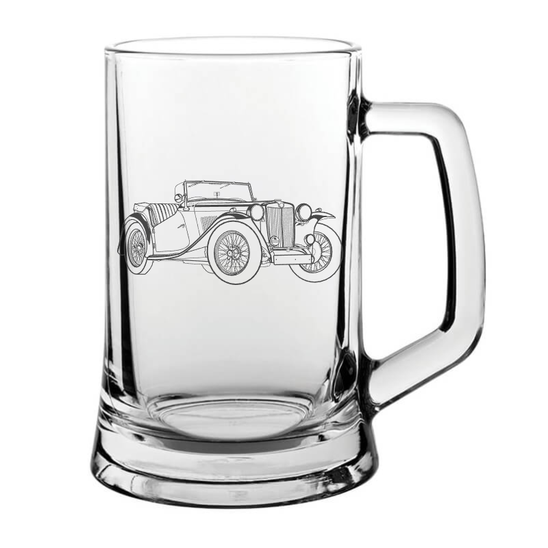 1946 MG TC car glass tankard – digital engraving mockup / engraving