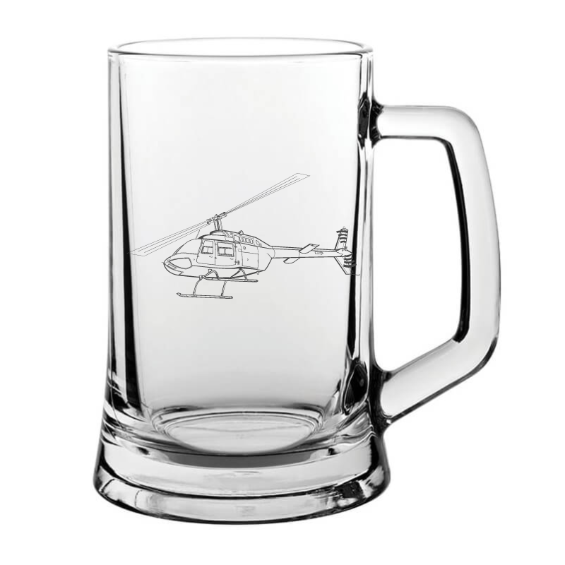 Bell Jet Ranger glass tankard – digital engraving mockup / engraving