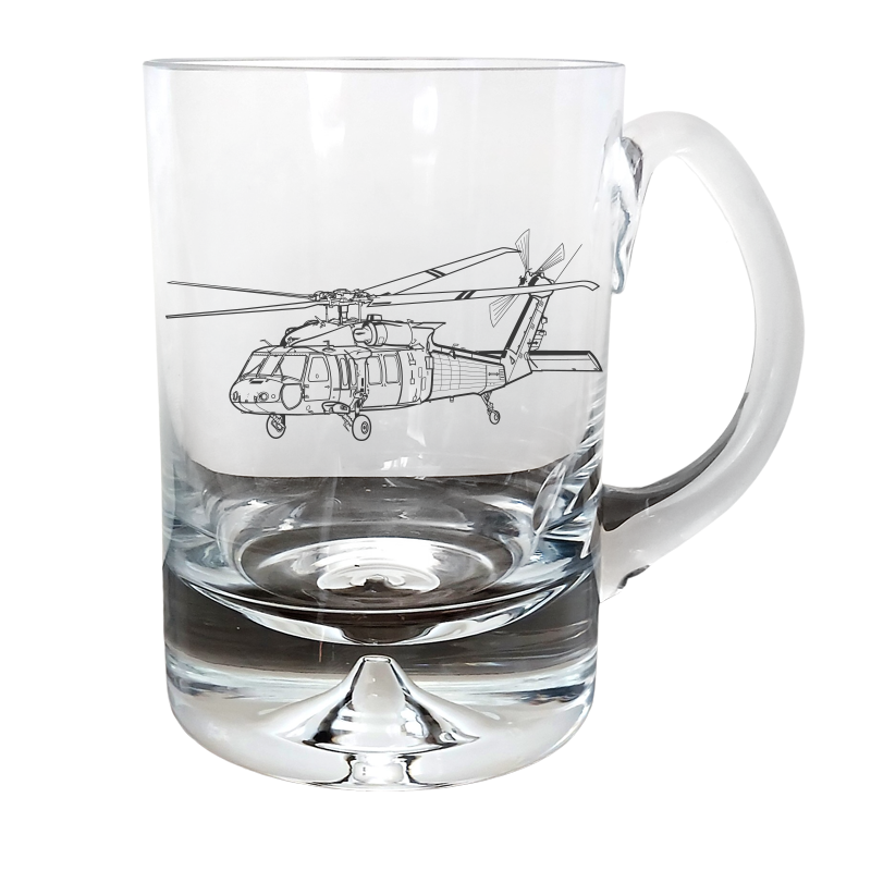uh60 blackhawk helicopter glass tankard – digital engraving mockup / engraving preview