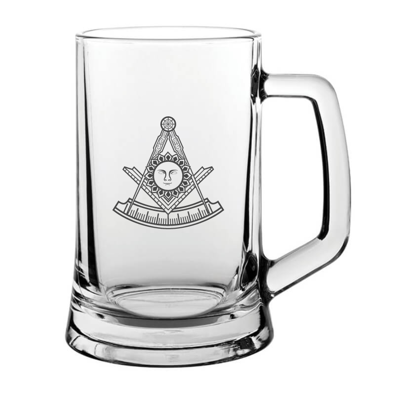 masonic regalia with face design glass tankard – digital engraving mockup / engraving preview