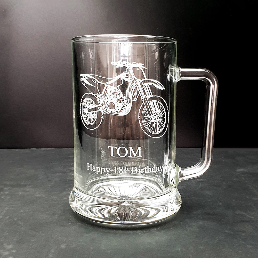 18th birthday tankard engraved with our motocross dirt bike.