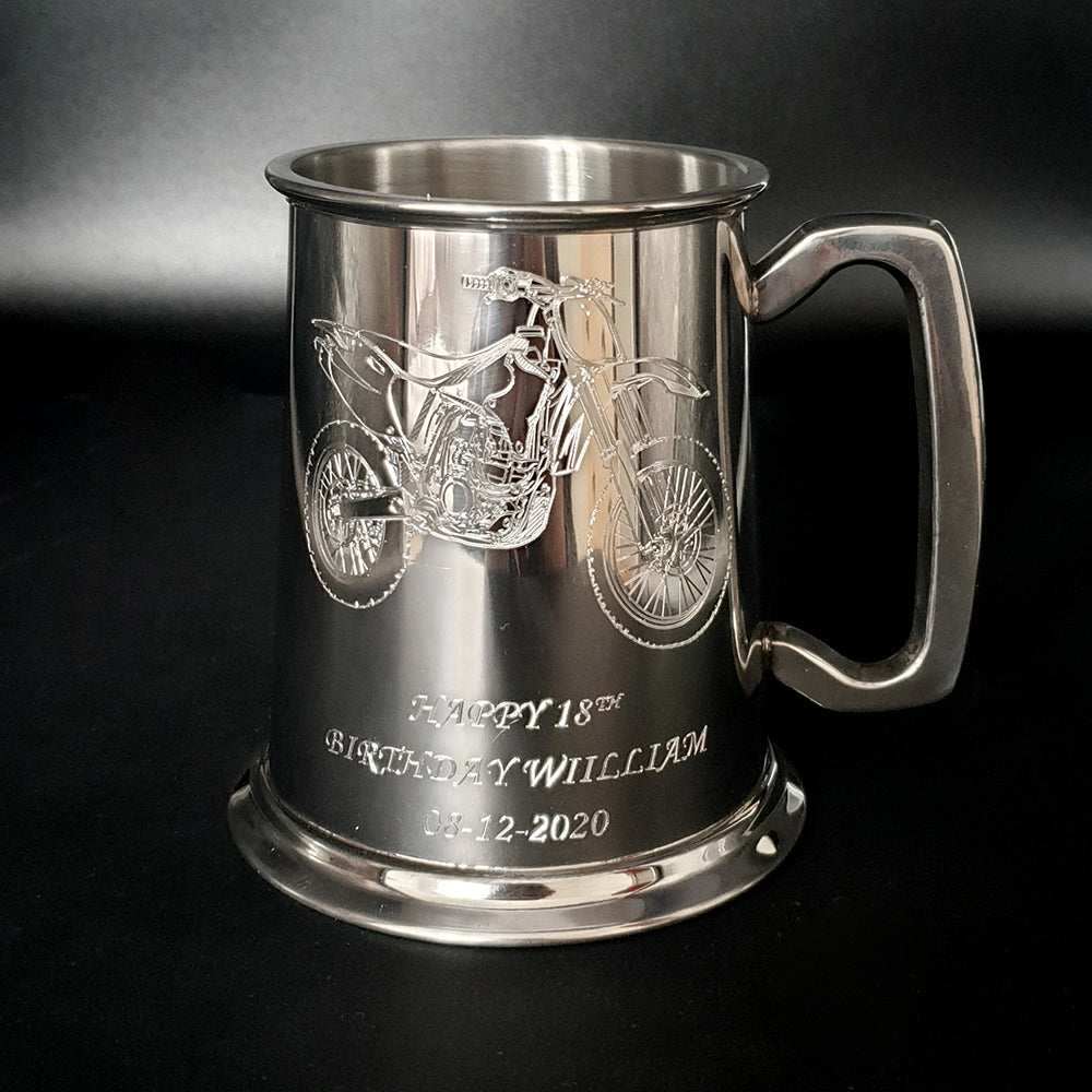 Personalised Birthday Tankard engraved with our Motocross dirt bike artwork