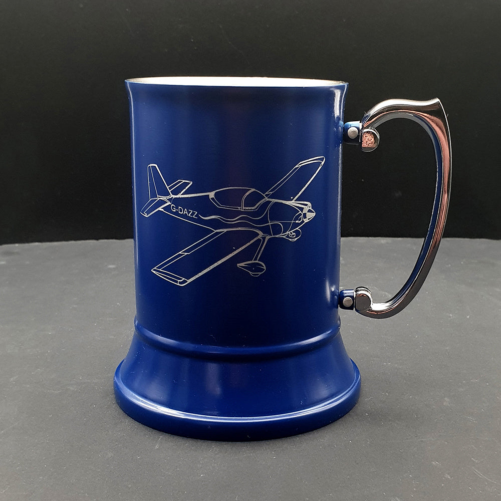 Blue Steel Mug with a Modified RV Vans 4 aircraft artwork engraved