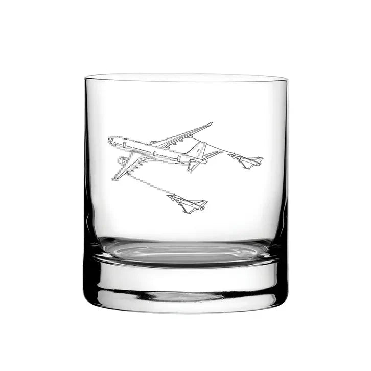 A330 Tanker with Eurofighters glass tumbler – digital engraving mockup / engraving preview