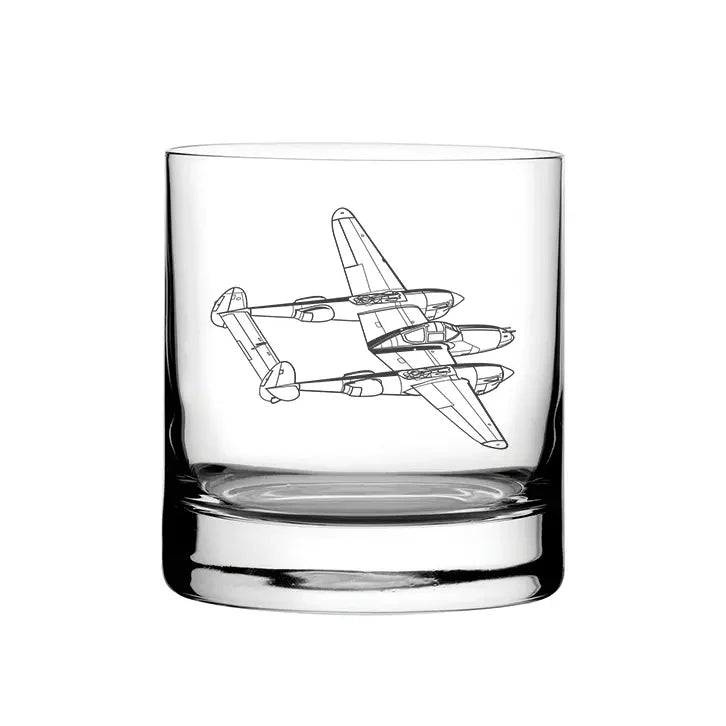 Lockheed P38 Lightning Aircraft glass tumbler – digital engraving mockup / engraving preview
