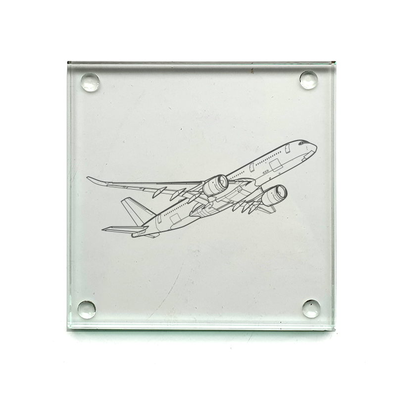 airbus a350 aircraft drinks coaster digital engraving mockup / engraving preview