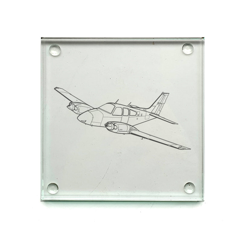beechcraft baron aircraft drinks coaster digital engraving mockup / engraving preview