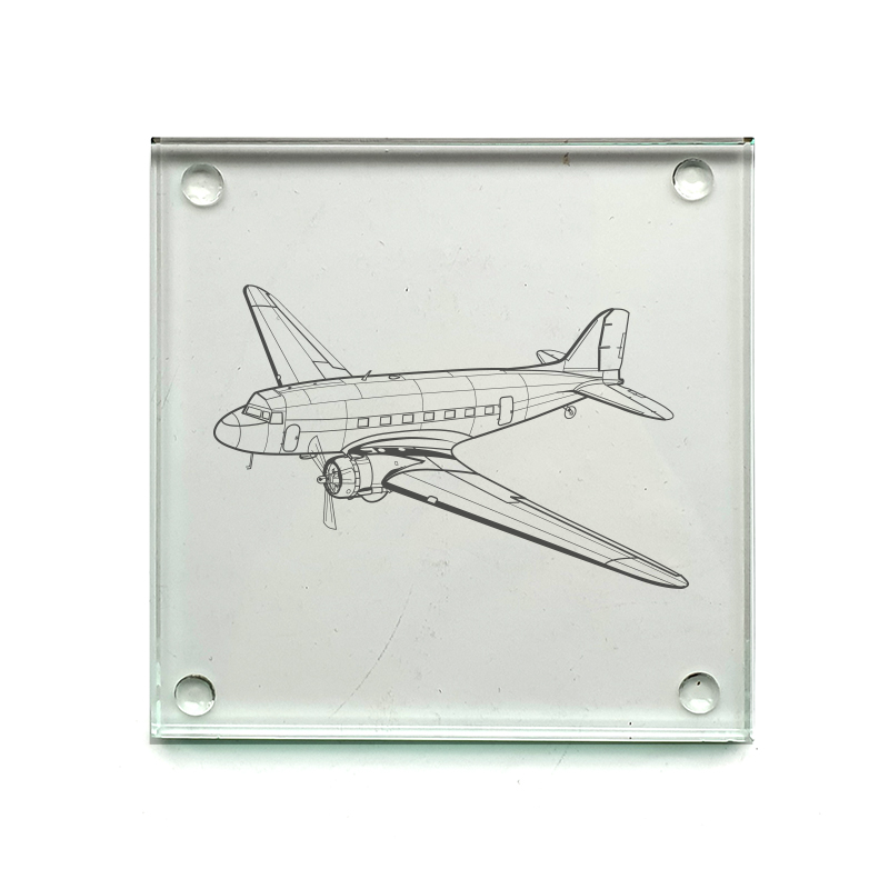 dc3 aircraft drinks coaster digital engraving mockup / engraving preview