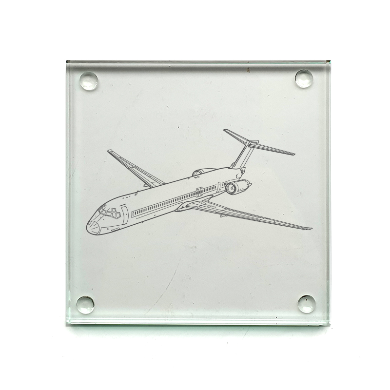 mcdonnell douglas md80 aircraft drinks coaster digital engraving mockup / engraving preview