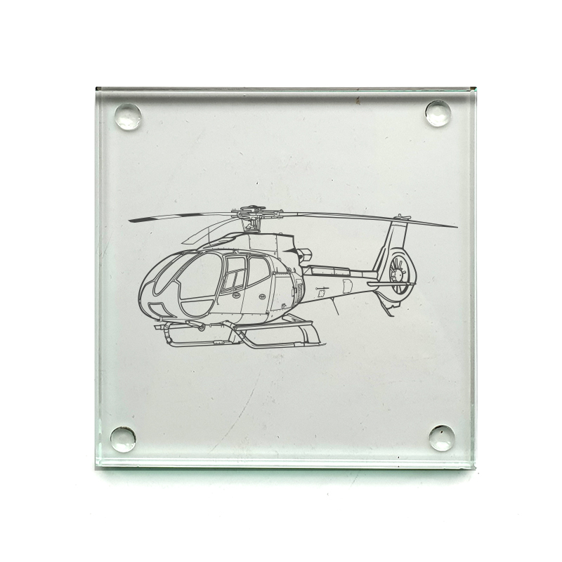 ec130 helicopter drinks coaster digital engraving mockup / engraving preview