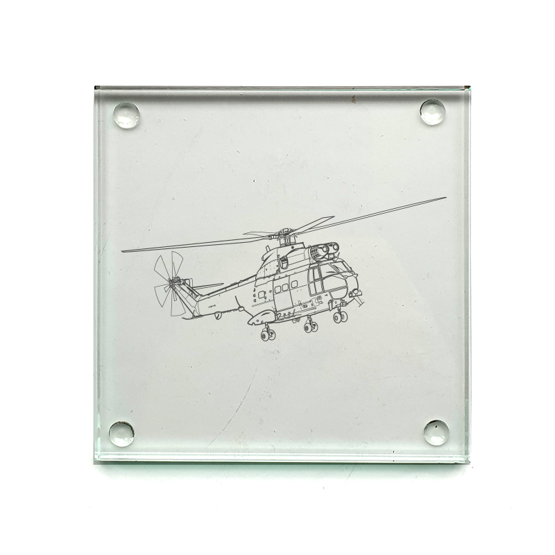 puma helicopter drinks coaster digital engraving mockup / engraving preview