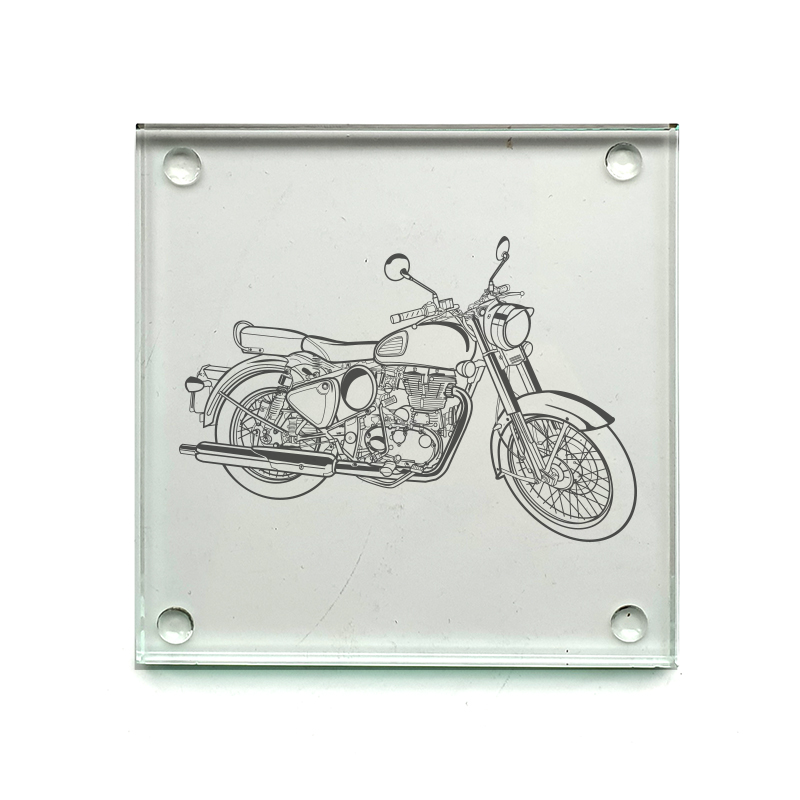 enfield classic 500 motorcycle drinks coaster digital engraving mockup / engraving preview