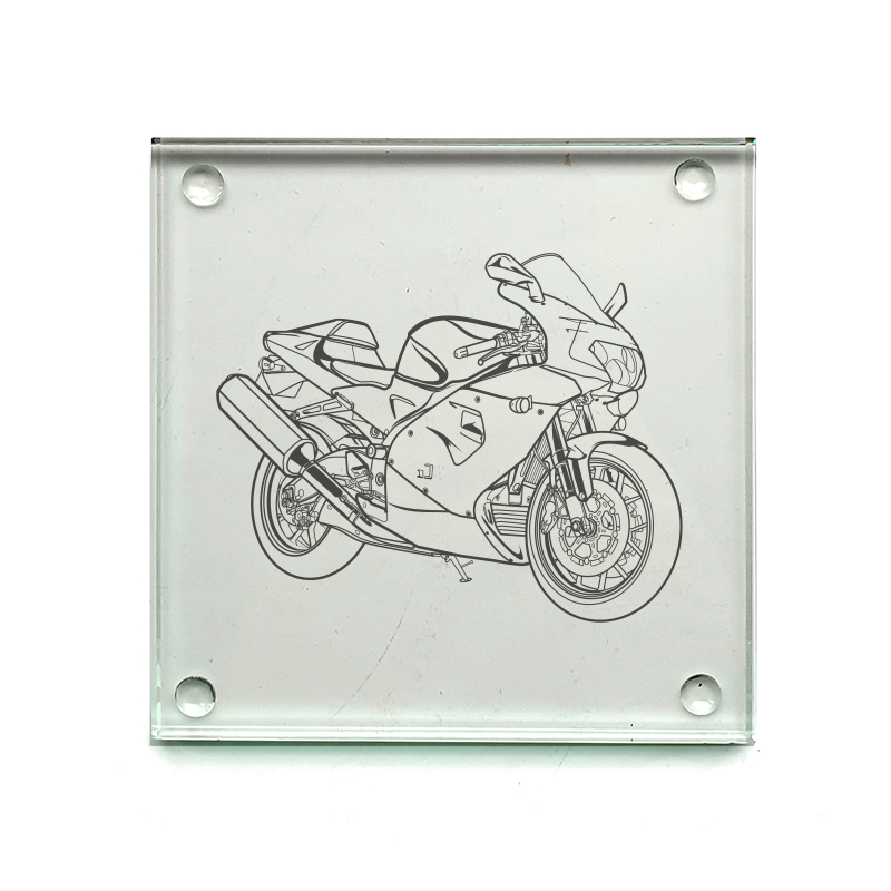 apri rsv mille motorcycle drinks coaster digital engraving mockup / engraving preview