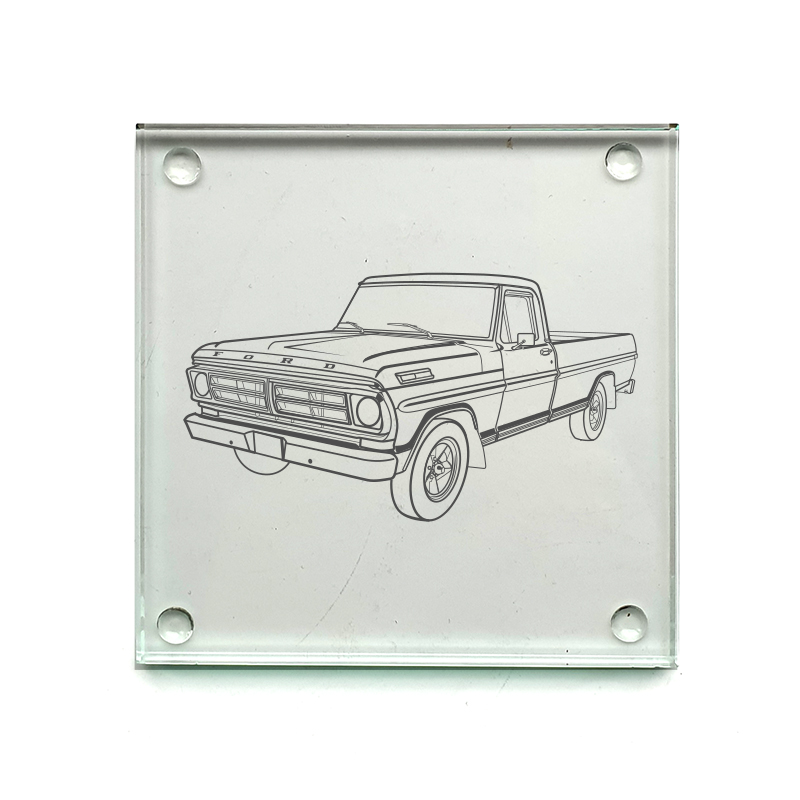 fd f100 truck drinks coaster digital engraving mockup / engraving preview