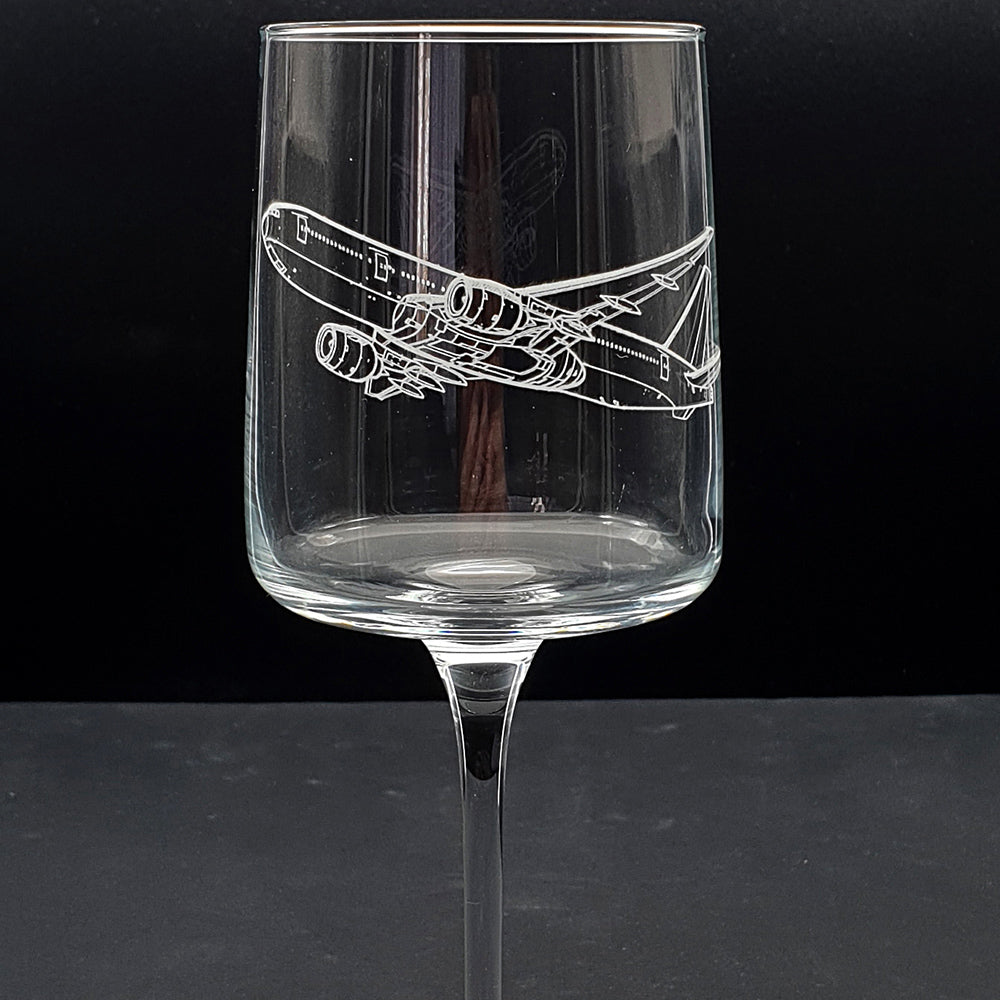Boeing 777 aircraft artwork on iconic wine glass
