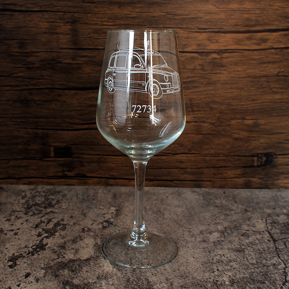 Our Taxi Artwork engraved on an everyday wine glass