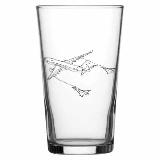 A340 tanker aircraft and two Eurofighters on a beer glass– digital engraving mockup / engraving preview